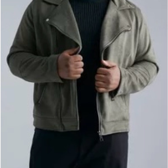 Men’s boohoo MAN Khaki/Olive Faux Suede Biker Jacket - Size M /NWOT - Picture 5 of 9